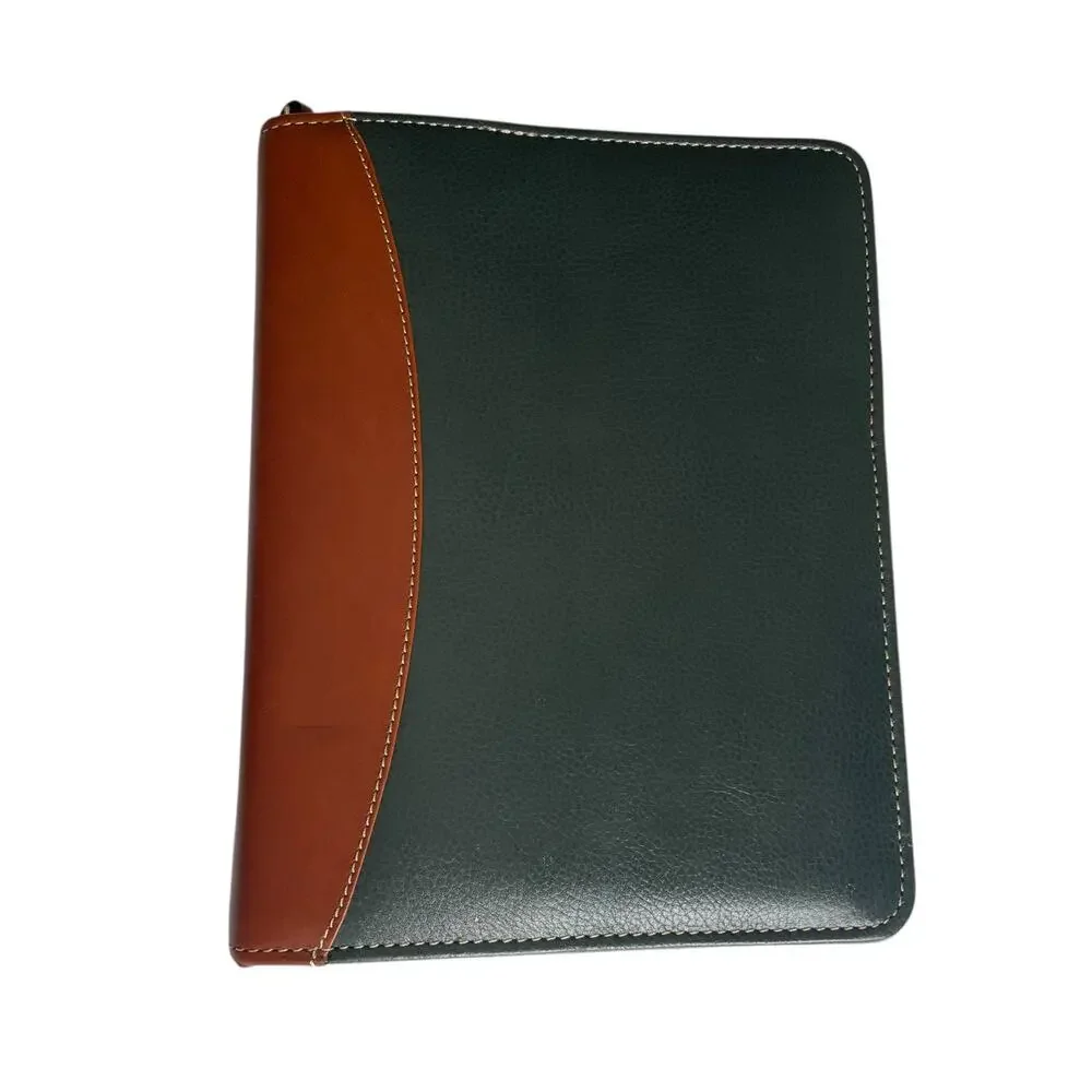 Franklin Quest Verona Leather 7-Ring Planner Binder Green Brown Made in USA